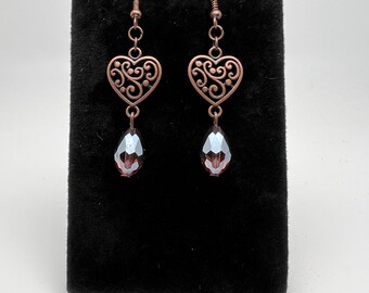 Copper filigree heart earrings