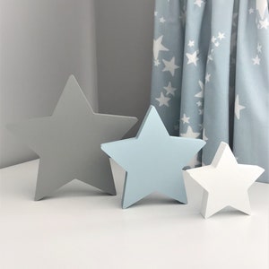 Freestanding Star Set, Boys Nursery Accessories, Personalised, Baby Nursery Shelfie, Grey, Blue, White, Nursery Decor, Shelf Ornaments