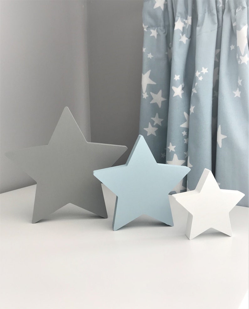Freestanding Star Set, Boys Nursery Accessories, Personalised, Baby Nursery Shelfie, Grey, Blue, White, Nursery Decor, Shelf Ornaments 