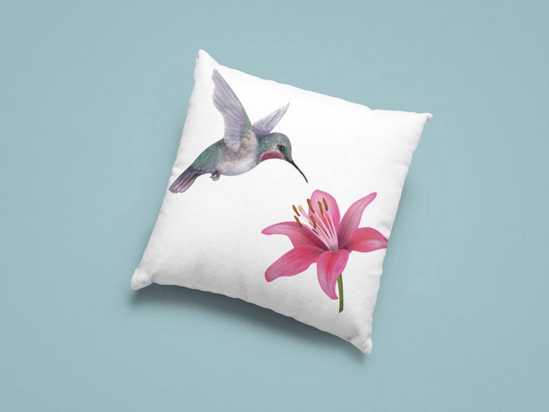 Hummingbird and flower 14\u201dSpun Polyester Square Pillow