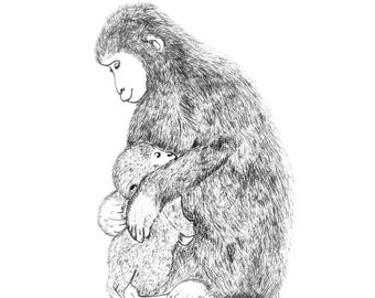 Monkey Pencil Sketch Etsy Uk Monkey Pencil Sketch Etsy Uk
