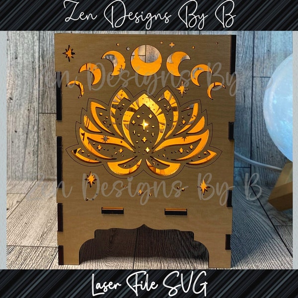 Lotus Lamp with Moon Phases Laser SVG, Zen Lamp, Meditation Lamp, Bedside Lamp, Decorative Lamp