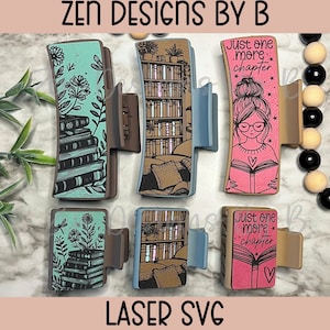 Reading Hair Clip Bundle of 6 Laser SVG Small and Large Size, Laser hair clip File, Rectangle Hair Clip Laser SVG, Books Hair Clip Laser SVG