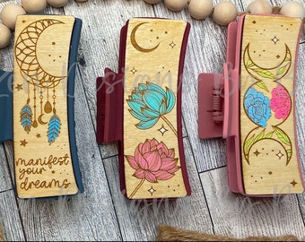 Lot de 6 pinces à cheveux célestes, SVG laser, petit et grand format, pince à cheveux attrape-lune, pince à cheveux pivoine, pince à cheveux triple lune