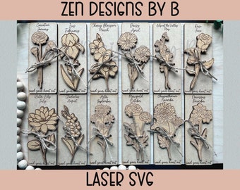Birth Month Flower Bookmark Bundle, Laser SVG (Digital Download)