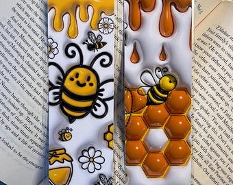 3D Puff Bee Bookmark, Honeycomb Flowers, Book Lover Gift (Laminate)