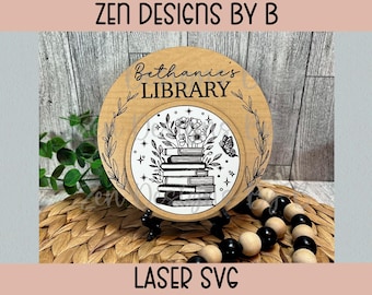 Interchangeable Library Sign Laser SVG, Seasonal Book Stack (Digital Download)