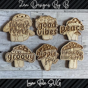 Retro Magent Bundle 6 Pieces Laser SVG, Laser Ready, Groovy, Peace, Hippie Soul, Stay Trippy little Hippie, Flower Power, Good Vibes