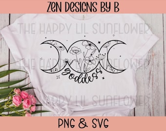 Floral triple moon SVG, Wiccan cut file, Laser engrave design
