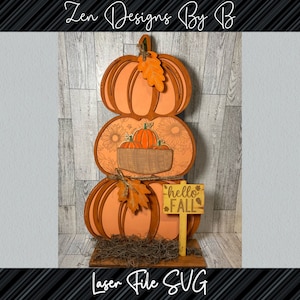 Stacked Pumpkins with Leaves Laser SVG, Leaf Garland, Barrel of pumpkins, Sunflowers