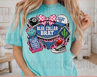 Blue Collar Brat PNG, Preppy Western Shirt Design, Feminine Workwear Art