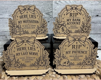 Funny Tombstone Shelf Sitter Laser Cut Files, Gothic Book Shelf Decoration SVG, Funny Adult Gift