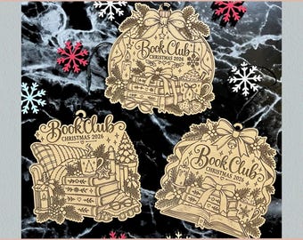 Book Club 2026 Ornament Set SVG, Laser Engraving File, Library Bookish Christmas Decor, Gift for Reader