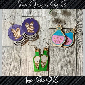 Spooky Halloween Earrings SVG, Potion, Crystal Ball (Laser Cut File)