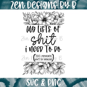 Funny List Notebook Cover SVG, My Lists of Shit I need to Do That I probably won't do anyways