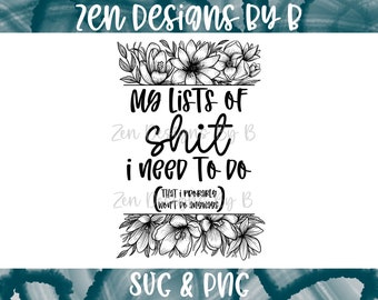 Funny List Notebook Cover SVG, PNG (Digital Download)