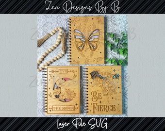 Laser SVG Notebook Cover Bundle, Dragon, Butterfly, Tarot (Digital Download)