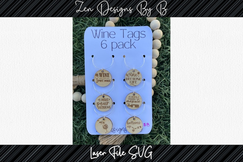 Wine Charms Bundle of 12 and Tag Laser SVG Wine Charms Etsy