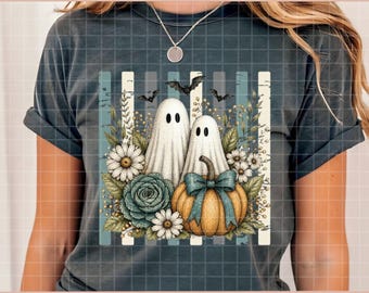 Floral Ghost Sublimation PNG, Vintage Halloween Artwork, Digital Download