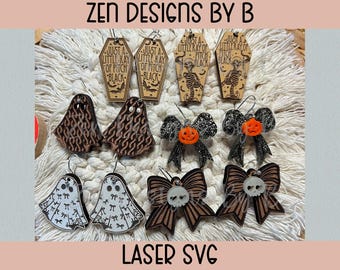 Halloween Bow Earring SVG Bundle, Knit Ghost Designs, Instant Download Laser Cut File
