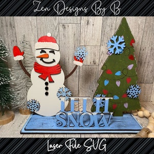 Let it Snow Standing Snowman Laser SVG File, Standing Christmas Tree, Shelf Sitter