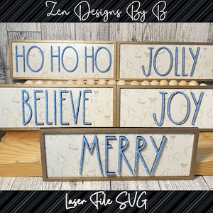 Christmas Sign Bundle Laser SVG File, Joy, Jolly, Believe, Merry, Ho Ho Ho, Christmas Words, Mantle Signs, Shelf Leaner