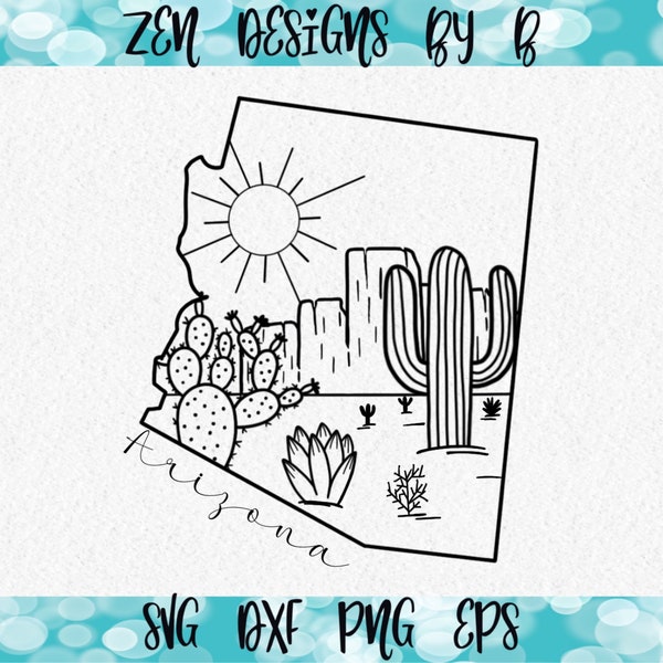 Arizona Desert Scene SVG Cut File, Cactus Sunset