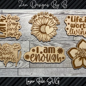 Positive Magent Bundle 6 Pieces Laser SVG, Laser Ready, I am enough, Today will be amazing, life is worth living, grow positive thoughts