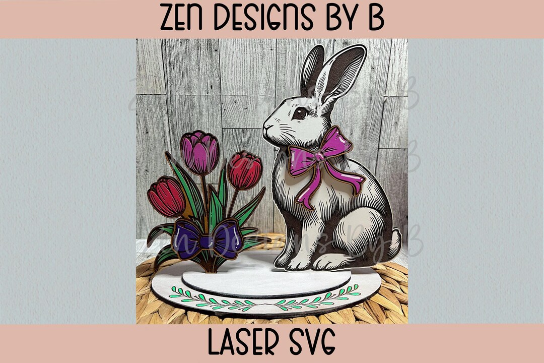 Spring Shelf Sitter Laser SVG, Rabbit and Tulips Shelf Decor, Sprint ...