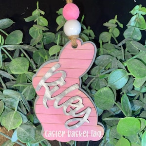 Shiplap Easter Basket Tag Laser SVG, Easter Bunny, Bunny Basket Tag, Easter Name Tag