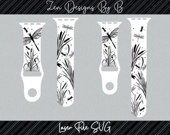 Dragonfly Cattails and Reeds Laser SVG File for Silicone Watch Band