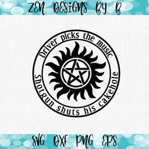 Cytat inspirowany Supernatural SVG Plik do cięcia, naklejka na zderzak, kierowca wybiera muzykę