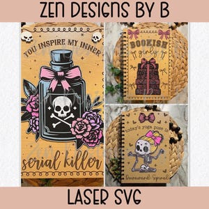 Funny Notebook Cover Laser SVG Bundle, Wood Sketchbook cover file, Reader Notebook, Bookish Girly, Yoga Pose, Serial Killer Funny
