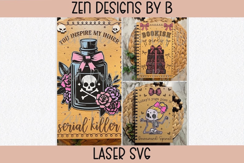 Funny Notebook Cover Laser SVG Bundle, Wood Sketchbook cover file, Reader Notebook, Bookish Girly, Yoga Pose, Serial Killer Funny