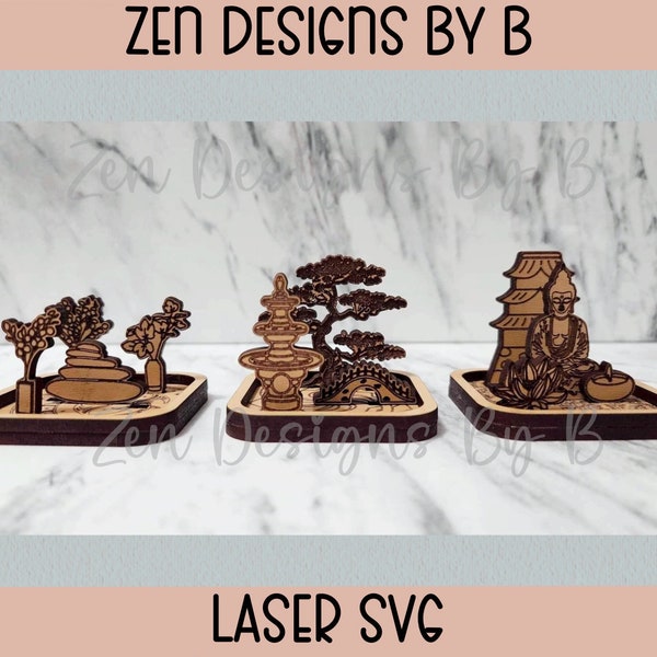 Miniatuur Desktop Zen Garden Kit Laser SVG, Zen Garden, Desktop Zen Garden, Set van 3 Zen Gardens en Add-ons