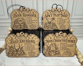 Divertente decorazione per ricette a tema libri, in formato SVG per incisione laser, umorismo sarcastico sulla lettura, design per incisione laser per amanti dei libri.
