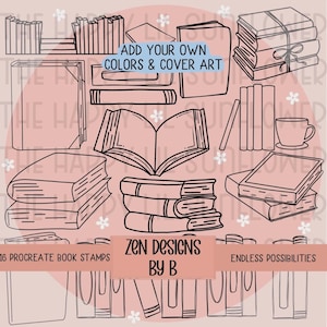 Conjunto de pinceles Bookish Procreate Stamp, descarga digital para iPad, arte de lectura dibujado a mano