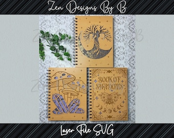 Laser Cut Notebook Cover SVG Bundle, Book of Shadows, Mushroom, Tree of Life (Digital Download)