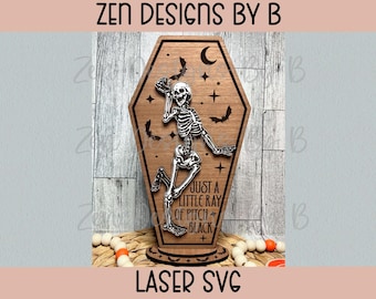Coffin Shelf Sitter SVG, Pitch Black Bats, Halloween Laser Cut Design