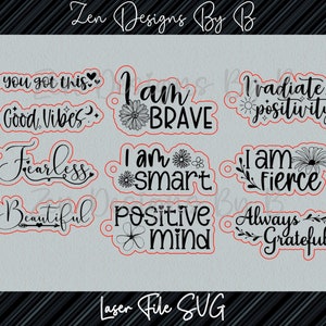 Positives Schlüsselbund Bundle 10 Laser SVG, Glowforge Schlüsselbund
