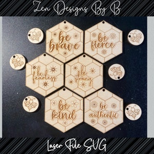 Bee Keychain with Charm Bundle of 6 Laser SVG, Positive Keychains