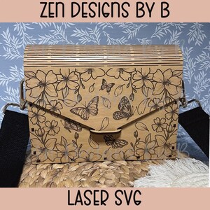 Wood Purse Laser Cut File, Cherry Blossom Design, Butterfly Clutch SVG
