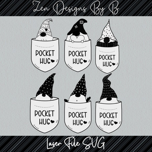 Gnome Pocket Hug Bundle of 6 Laser SVG, Valentine, Gift