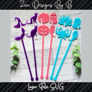 Halloween Drink Stir Stick and Drink Markers Laser SVG, Jackolantern, Bat, Spider, Ghost, Cat, Drink Stirrer, Witch Hat, Halloween Party