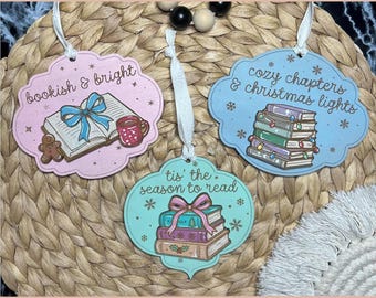 Book Lover Ornament SVG Bundle, Laser Cut Files, Christmas Craft Design