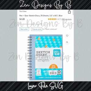 May include: A blue Pen + Gear Sketch Diary with a spiral binding. The cover features a turquoise pattern with orange accents. The notebook contains 70 sheets and measures 5.5 x 8.5 inches.