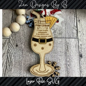 Pina Colada Ornament Laser SVG File, Drinks Ornament, Pina Colada Recipe