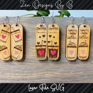 Coffee Dangle Earring Bundle Laser SVG, Glowforge Earrings, Coffee Lover, Iced Coffee Earrings, Bar Earrings