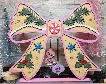 Christmas Bow Shelf Sitter Laser SVG, Coquette Holiday Decor, Digital download