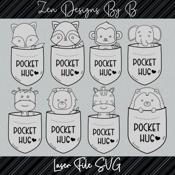 Pocket Hug Bundle of 8 Laser SVG File, Valentines Day, Gift, Pocket Hug